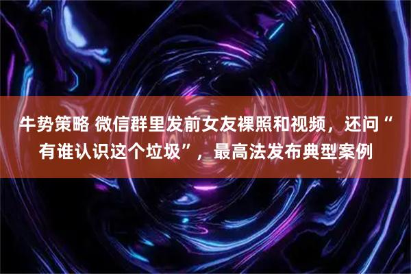 牛势策略 微信群里发前女友裸照和视频，还问“有谁认识这个垃圾”，最高法发布典型案例