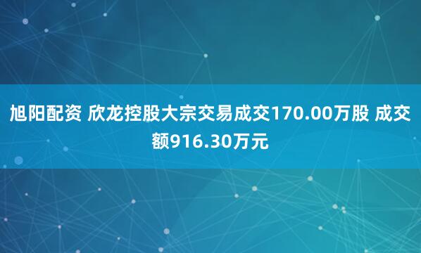 旭阳配资 欣龙控股大宗交易成交170.00万股 成交额916.30万元